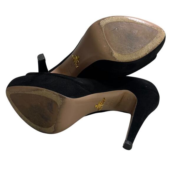 Prada Camoscio Chic Peep Toe Black Suede Platform Heels - 7.5 US / 38 - Picture 8 of 10